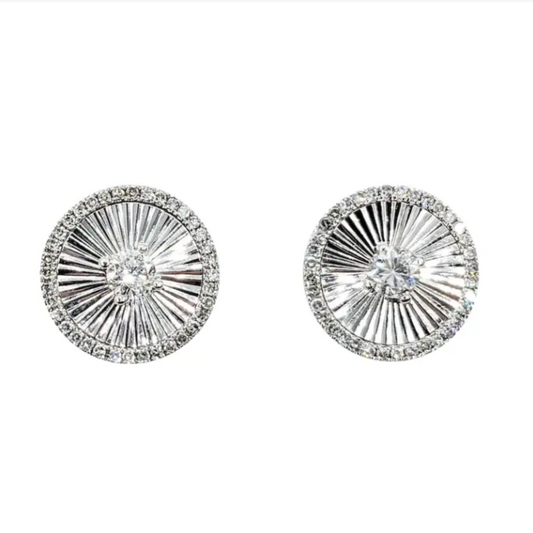 18K WG Engine Turn and Diamond Earrings
