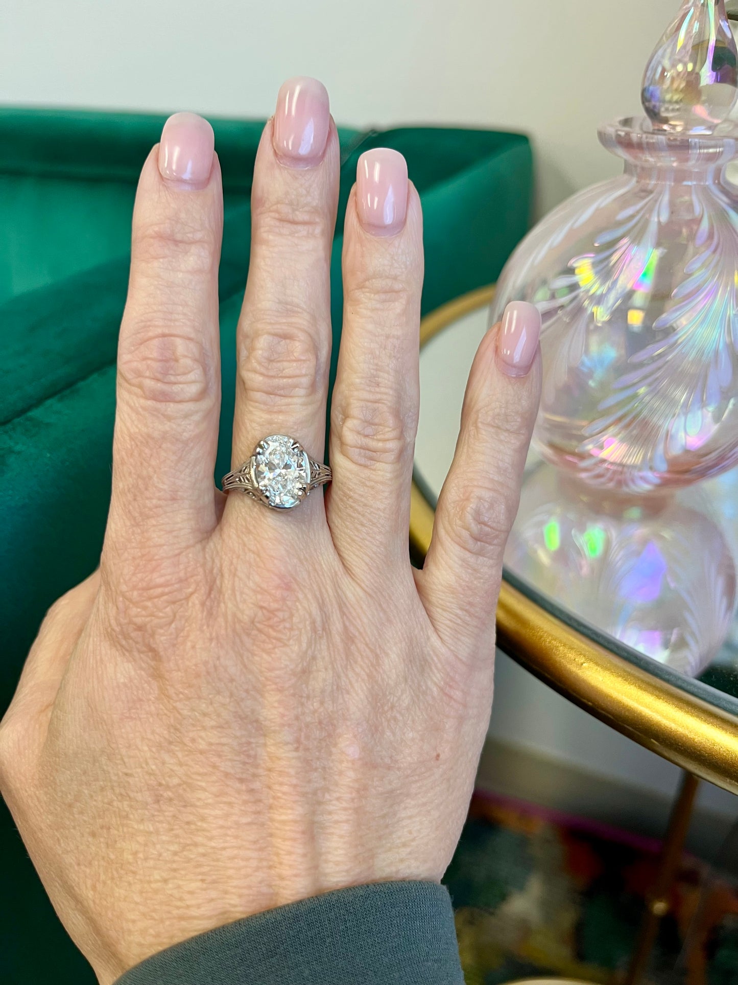 Vintage Oval Diamond Engagement Ring 3.03ct - IGI Lab Diamond