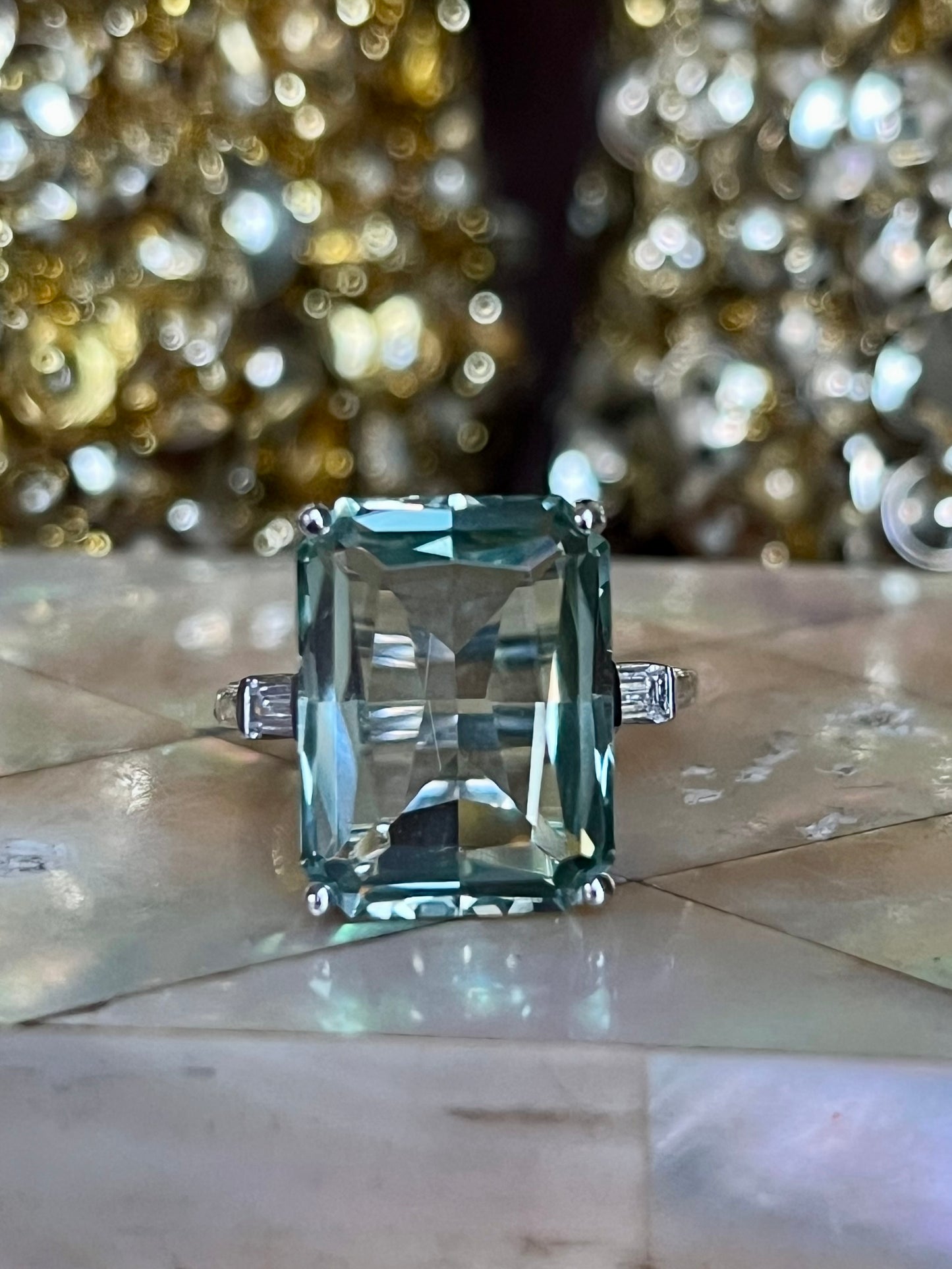 12ct Green Amethyst Ring with Diamond Accents 14K