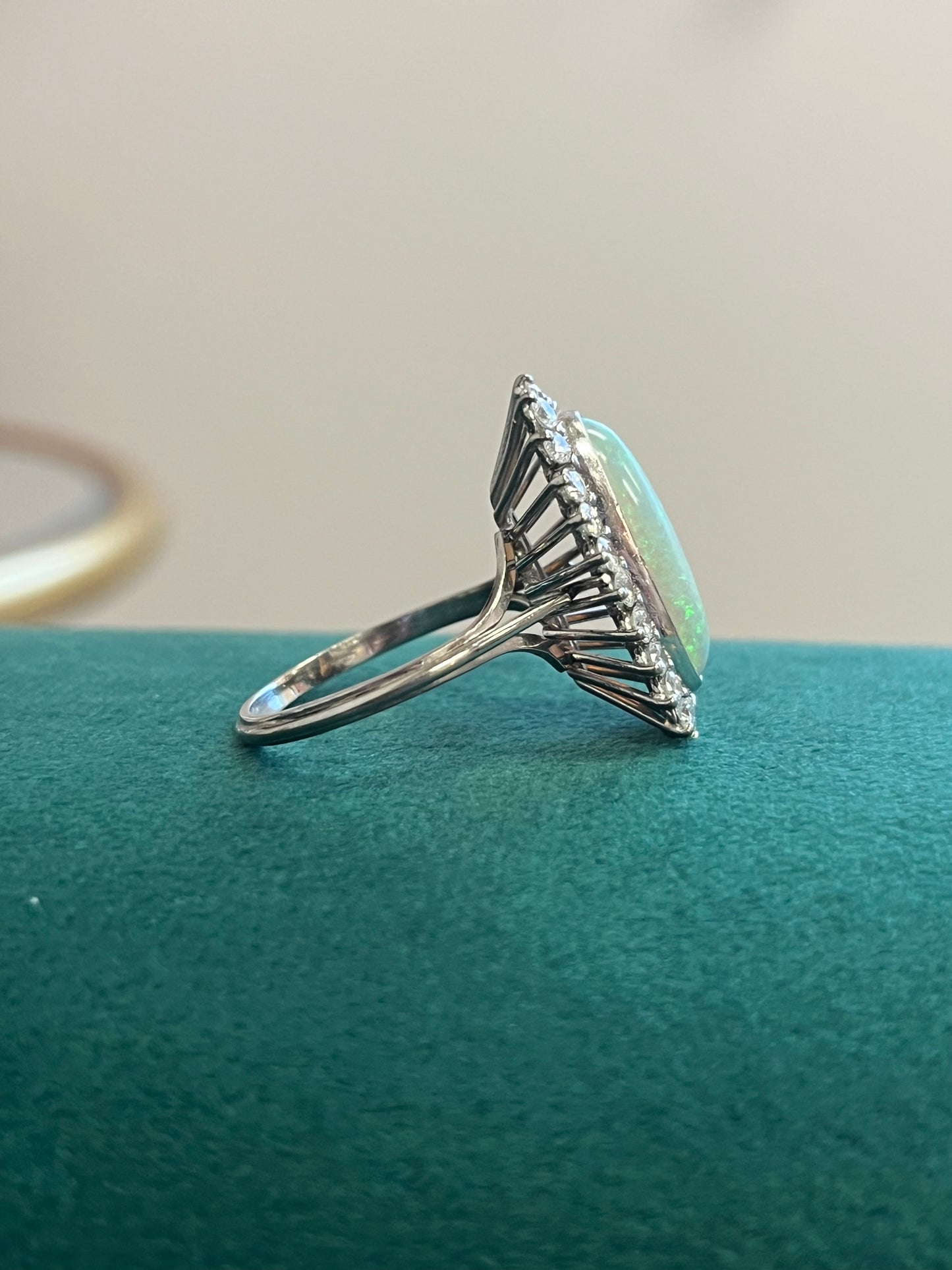 Vintage Platinum Opal and Diamond Ring