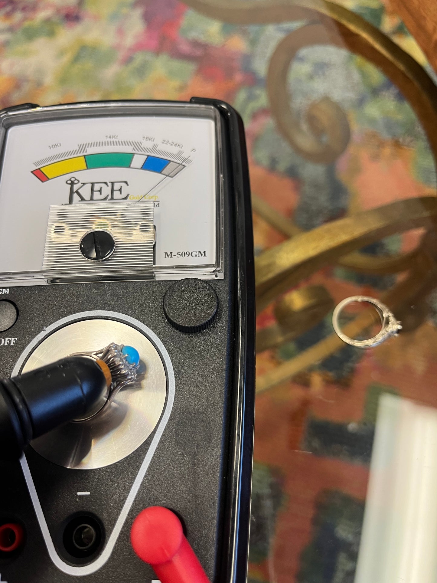 Platinum Old Cut DIAMOND and Turquoise Halo Ring