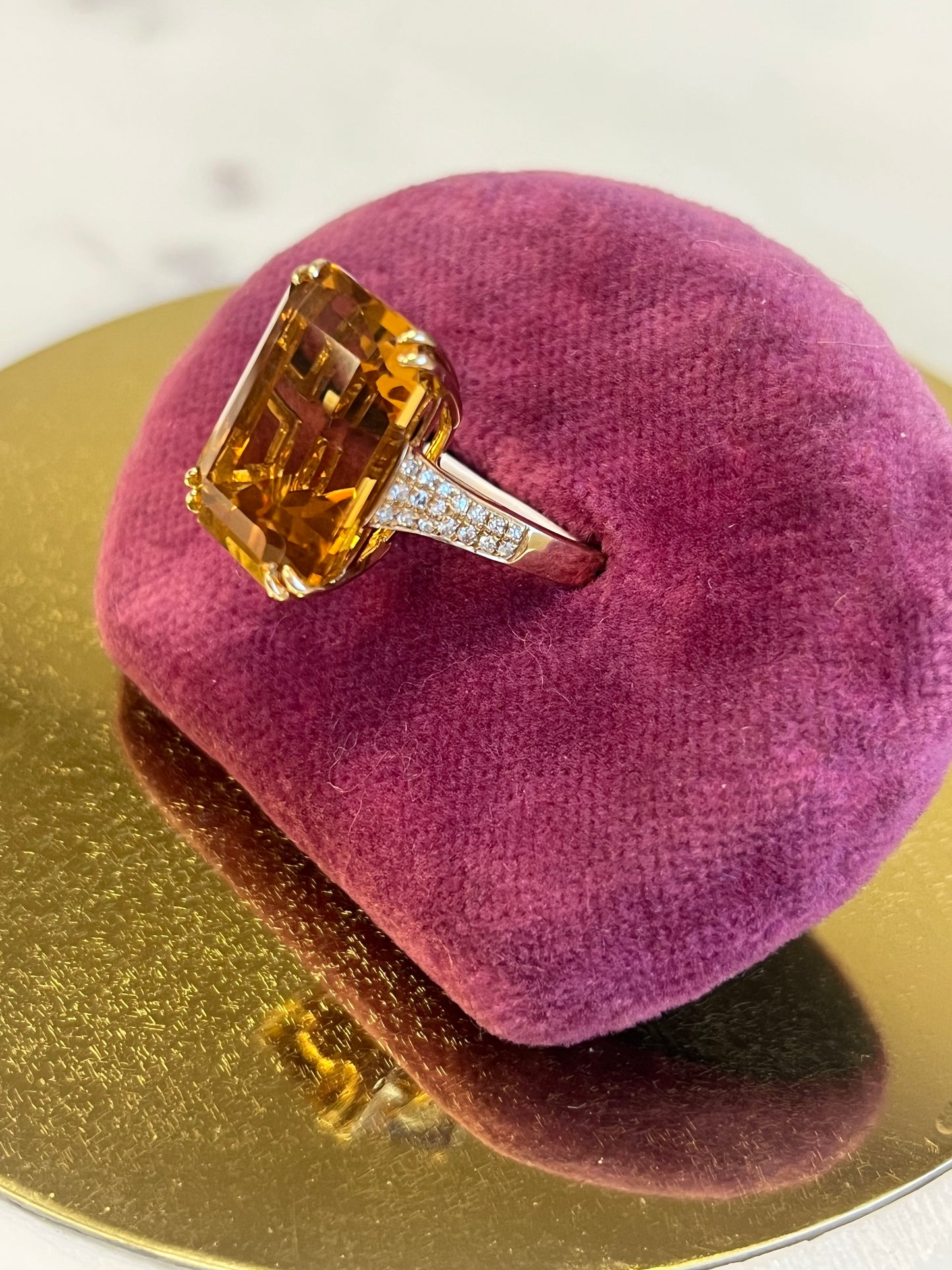 Vintage Emerald Cut Citrine & Diamond Ring 14k YG Effy