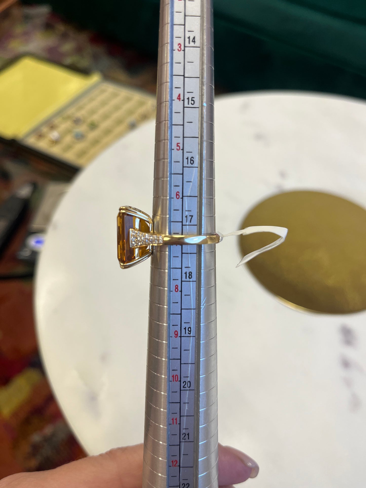 Vintage Emerald Cut Citrine & Diamond Ring 14k YG Effy