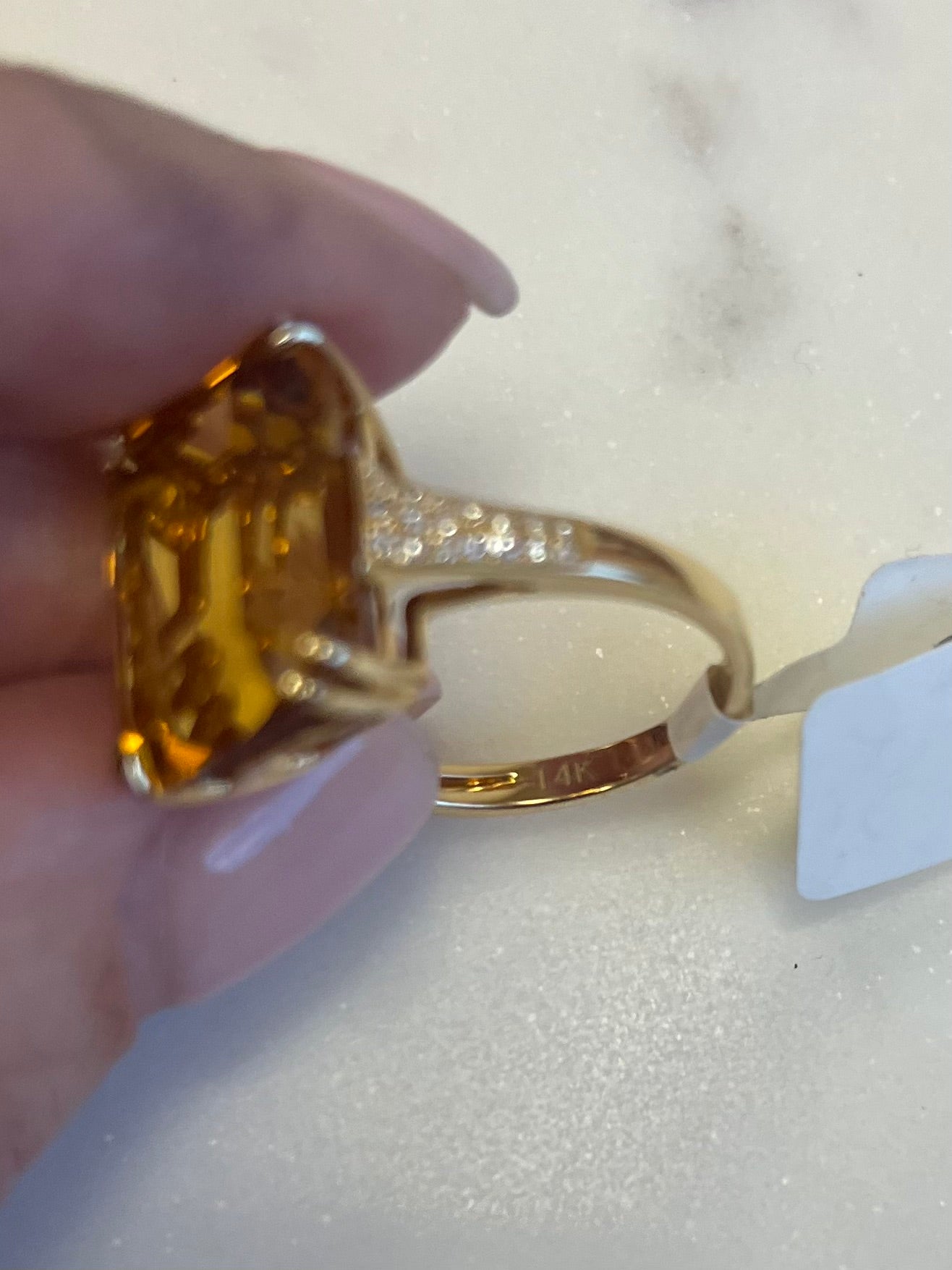 Vintage Emerald Cut Citrine & Diamond Ring 14k YG Effy