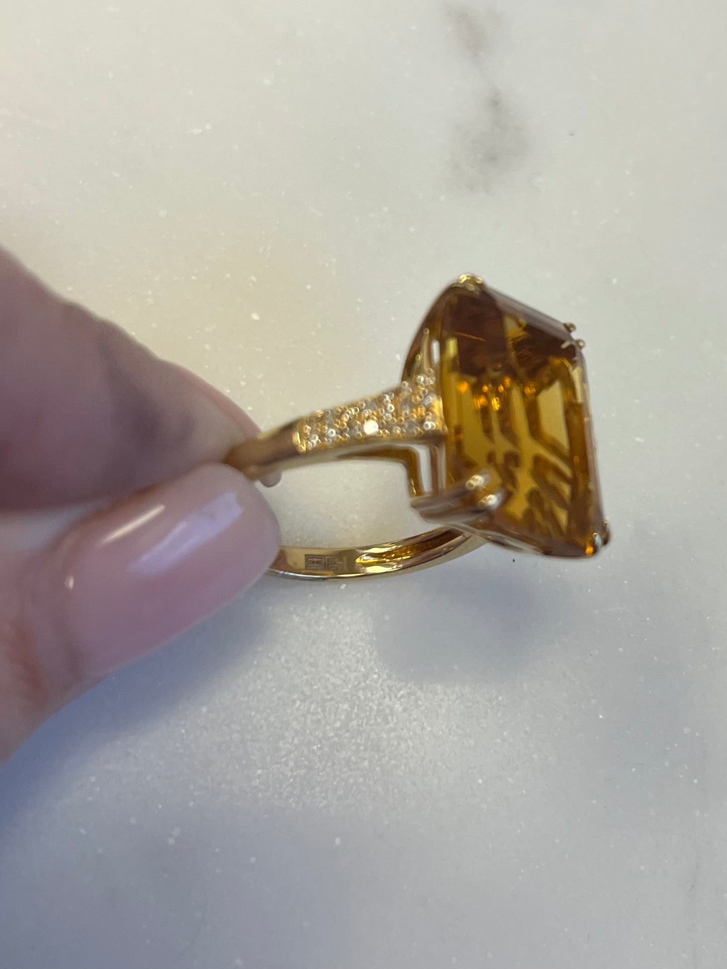Vintage Emerald Cut Citrine & Diamond Ring 14k YG Effy