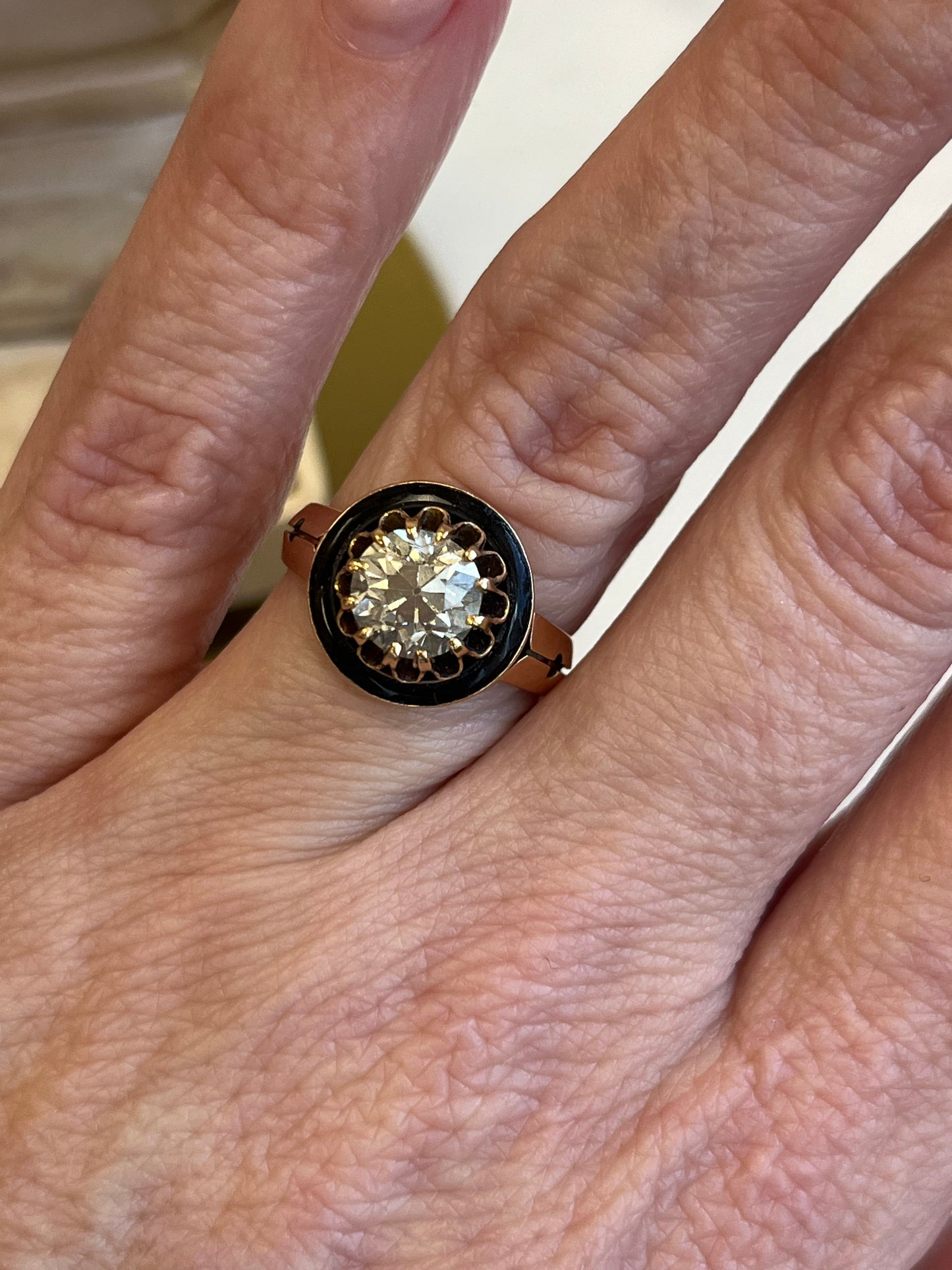 Enamel Old European Cut Engagement Ring