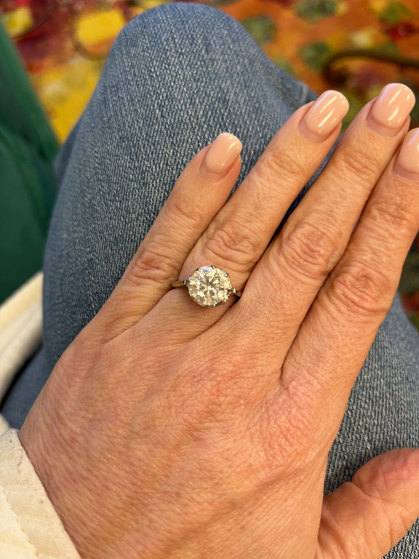 Vintage Solitaire Belcher 2.5ct IGI Engagement Ring 14k White Gold