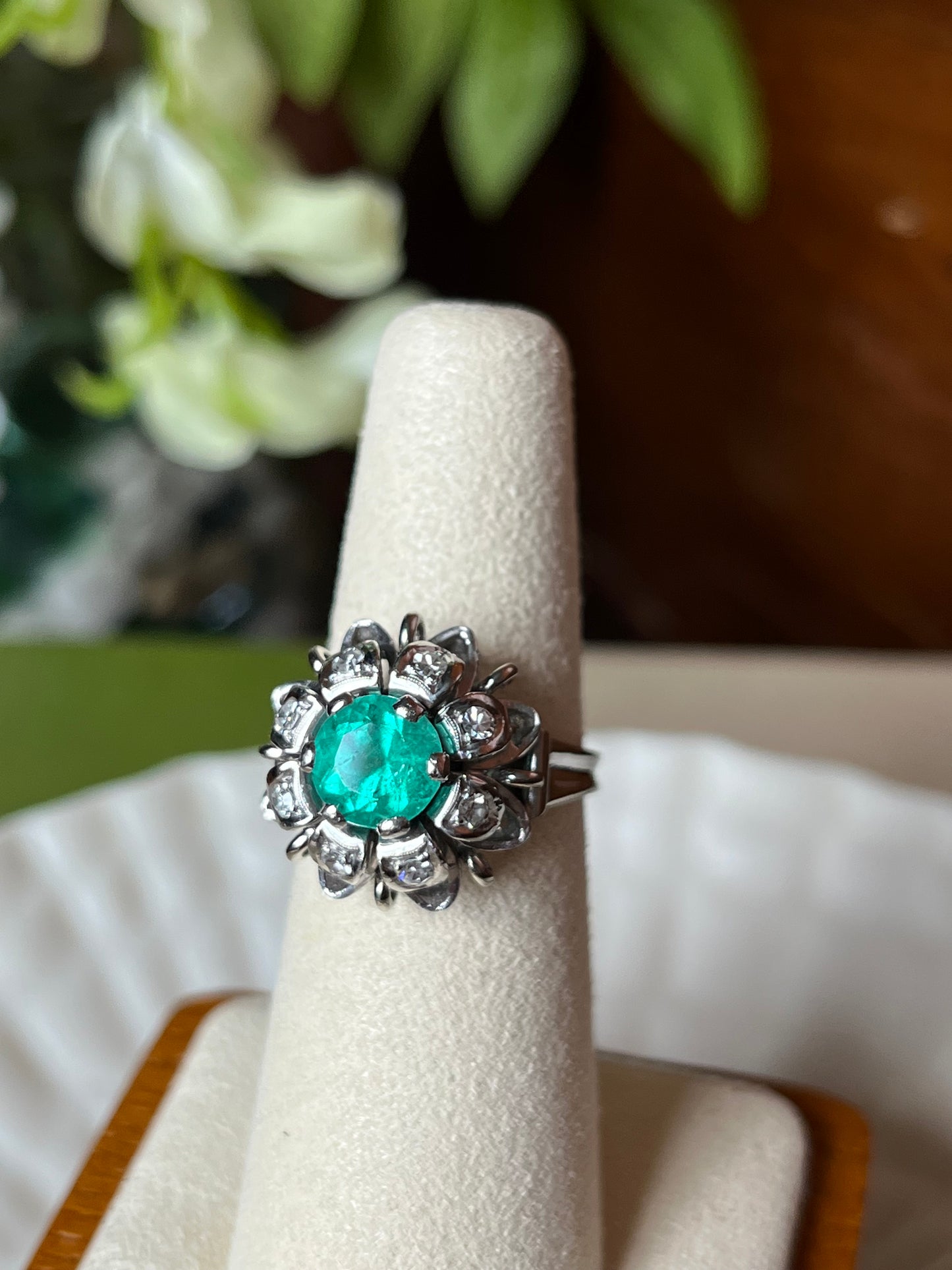Art Deco Emerald and Diamond Cocktail Ring