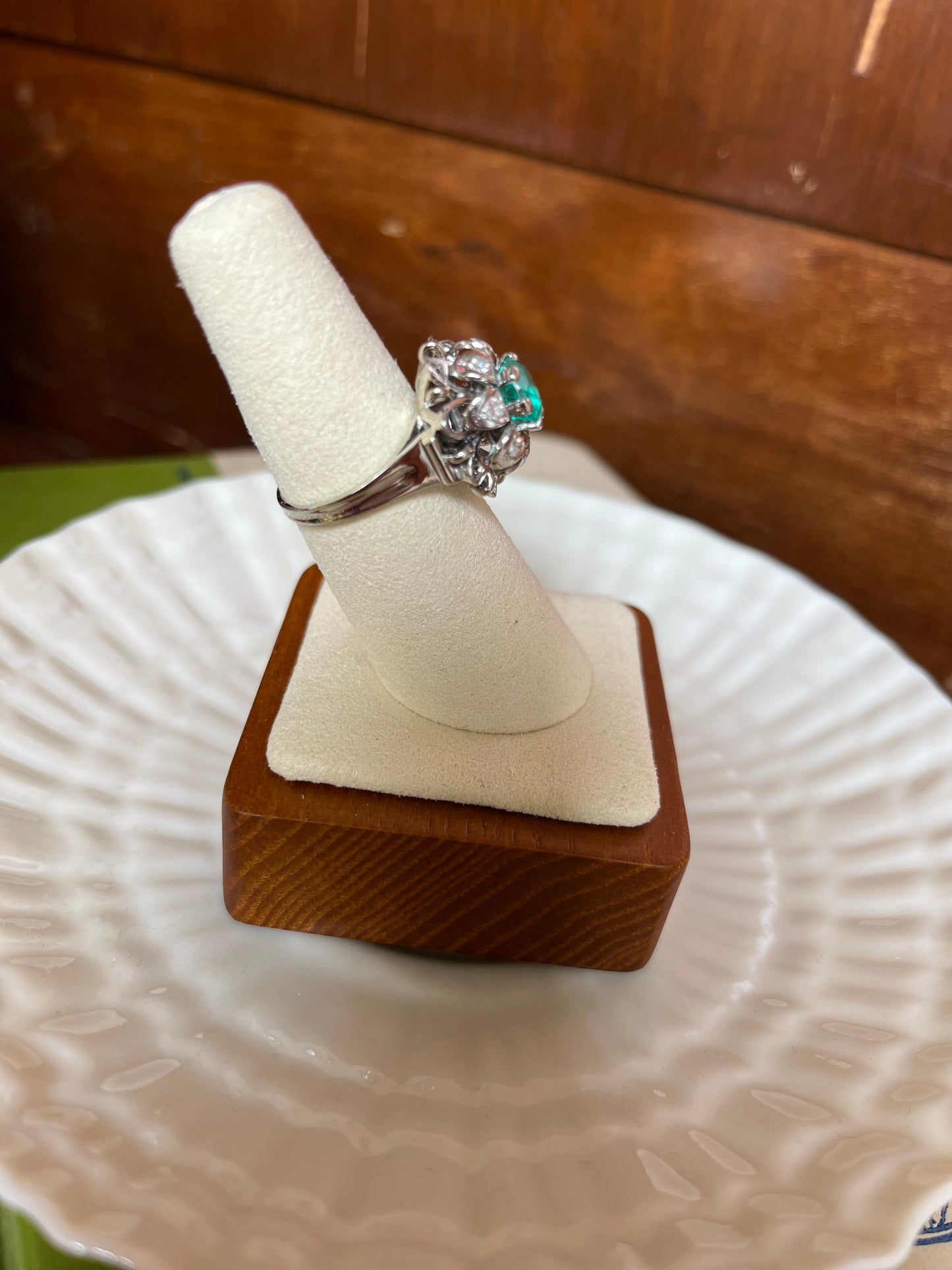 Art Deco Emerald and Diamond Cocktail Ring