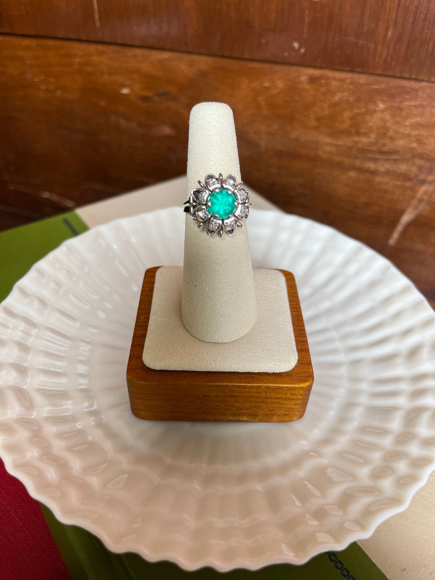 Art Deco Emerald and Diamond Cocktail Ring