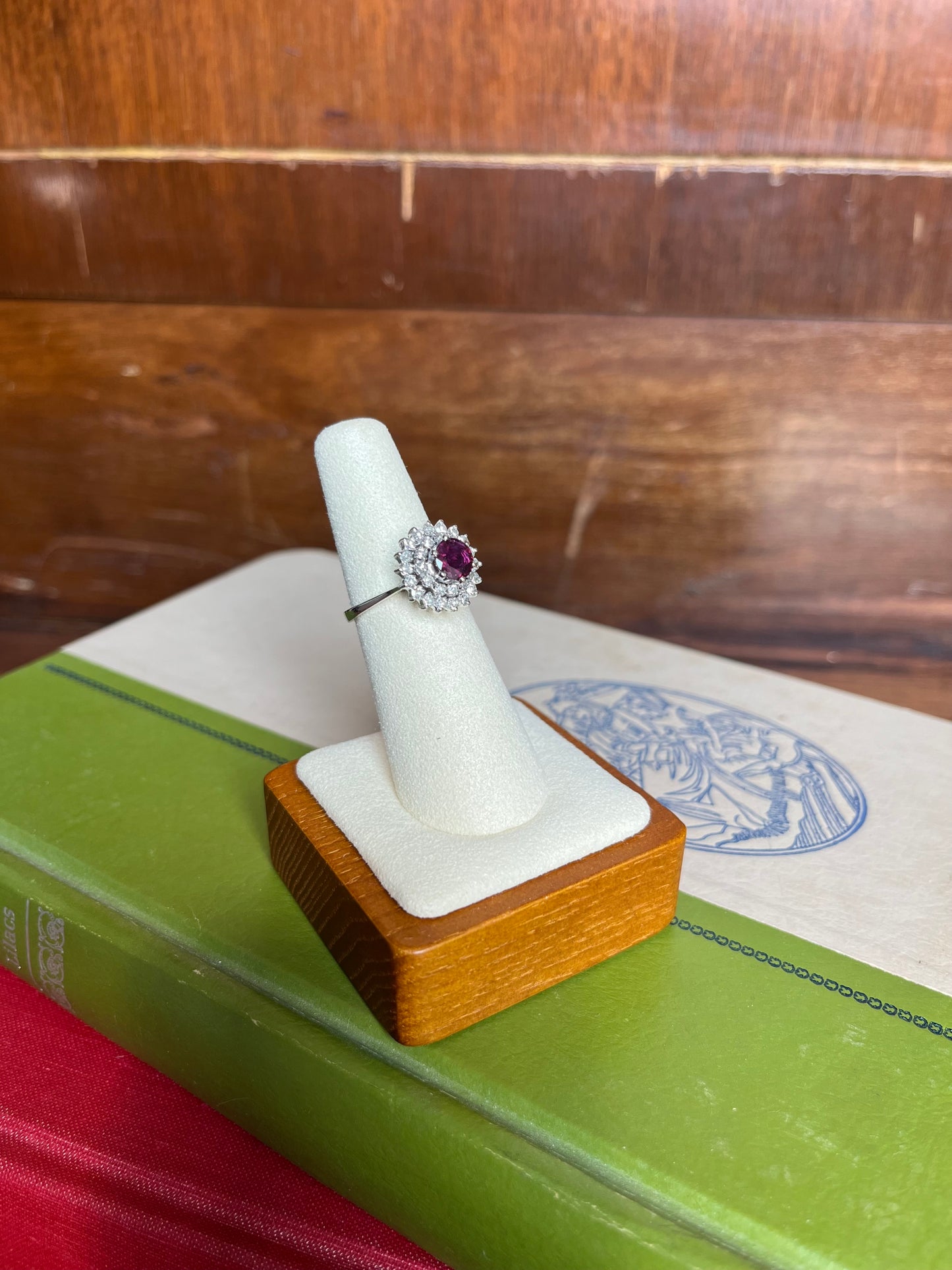 Ruby and Diamond Double Halo Ring
