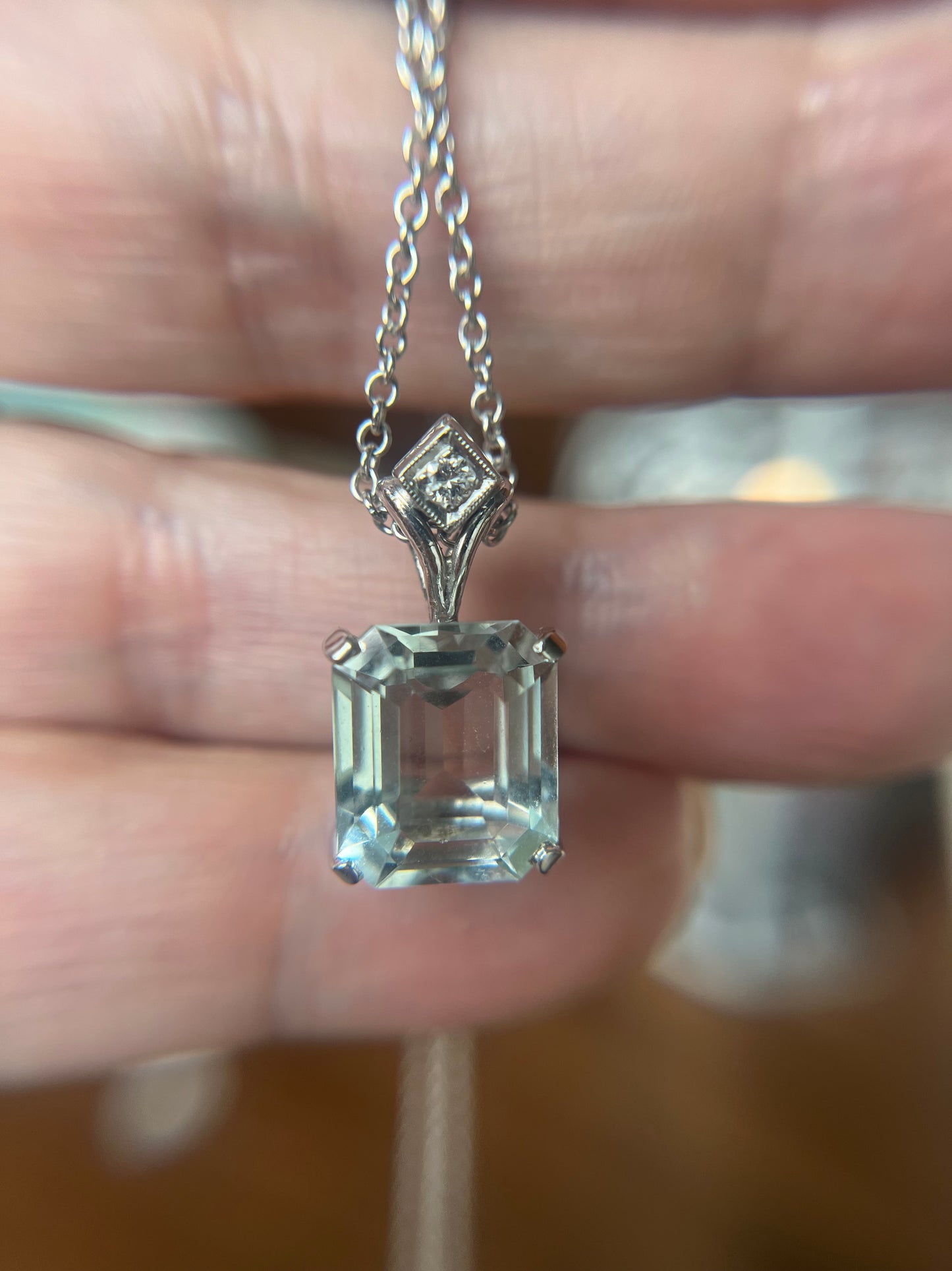 Aquamarine and Diamond Pendant Necklace