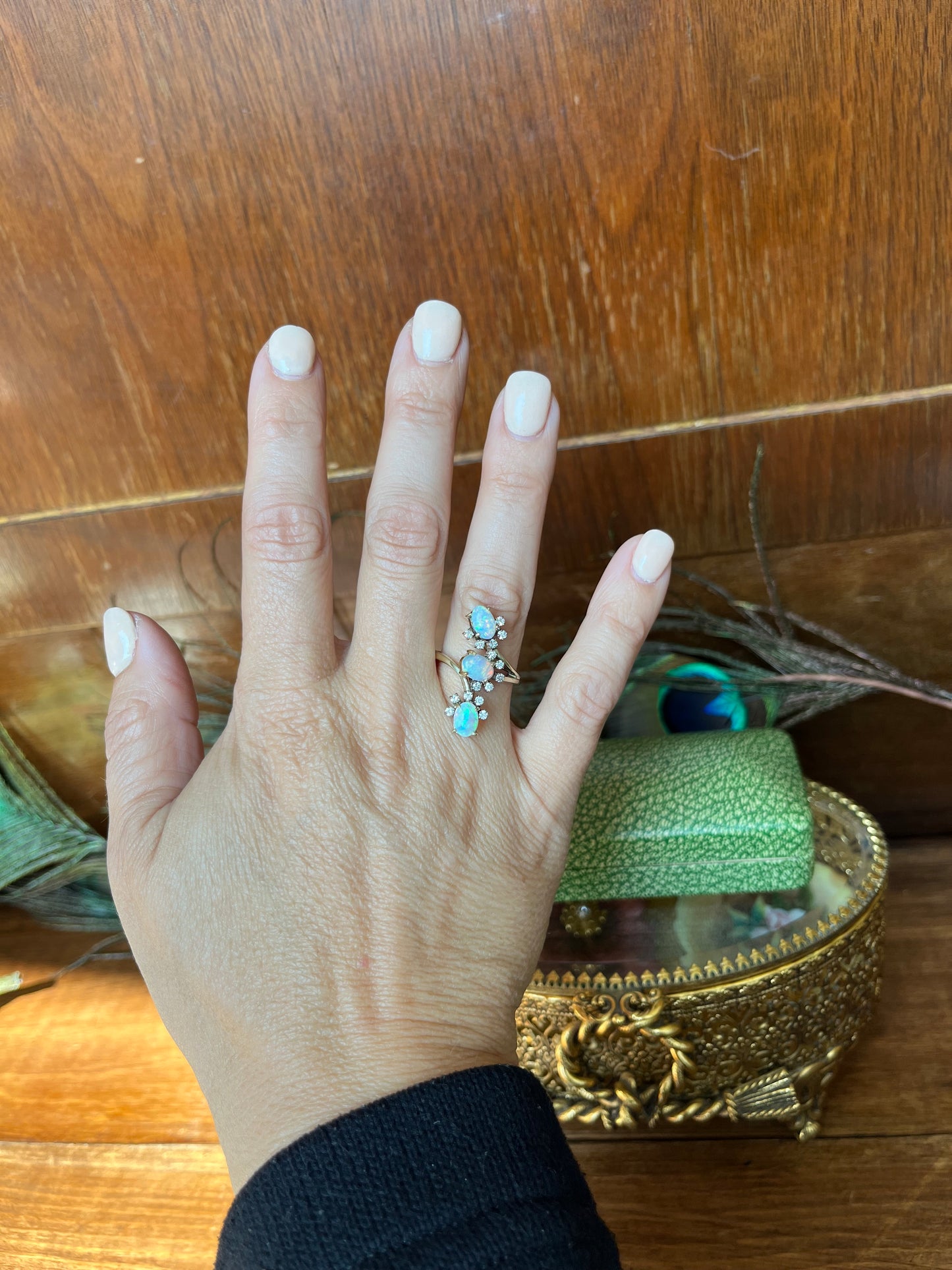 Vintage Three Opal and Diamond Ring