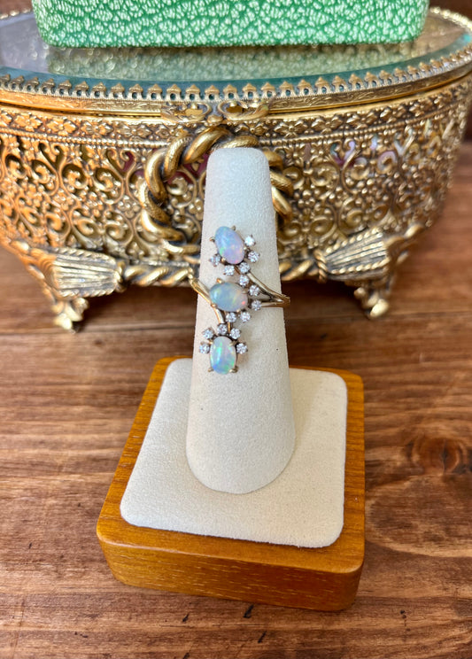Vintage Three Opal and Diamond Ring