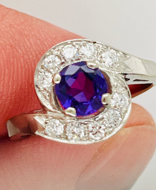14K Purple and White Sapphire Ring