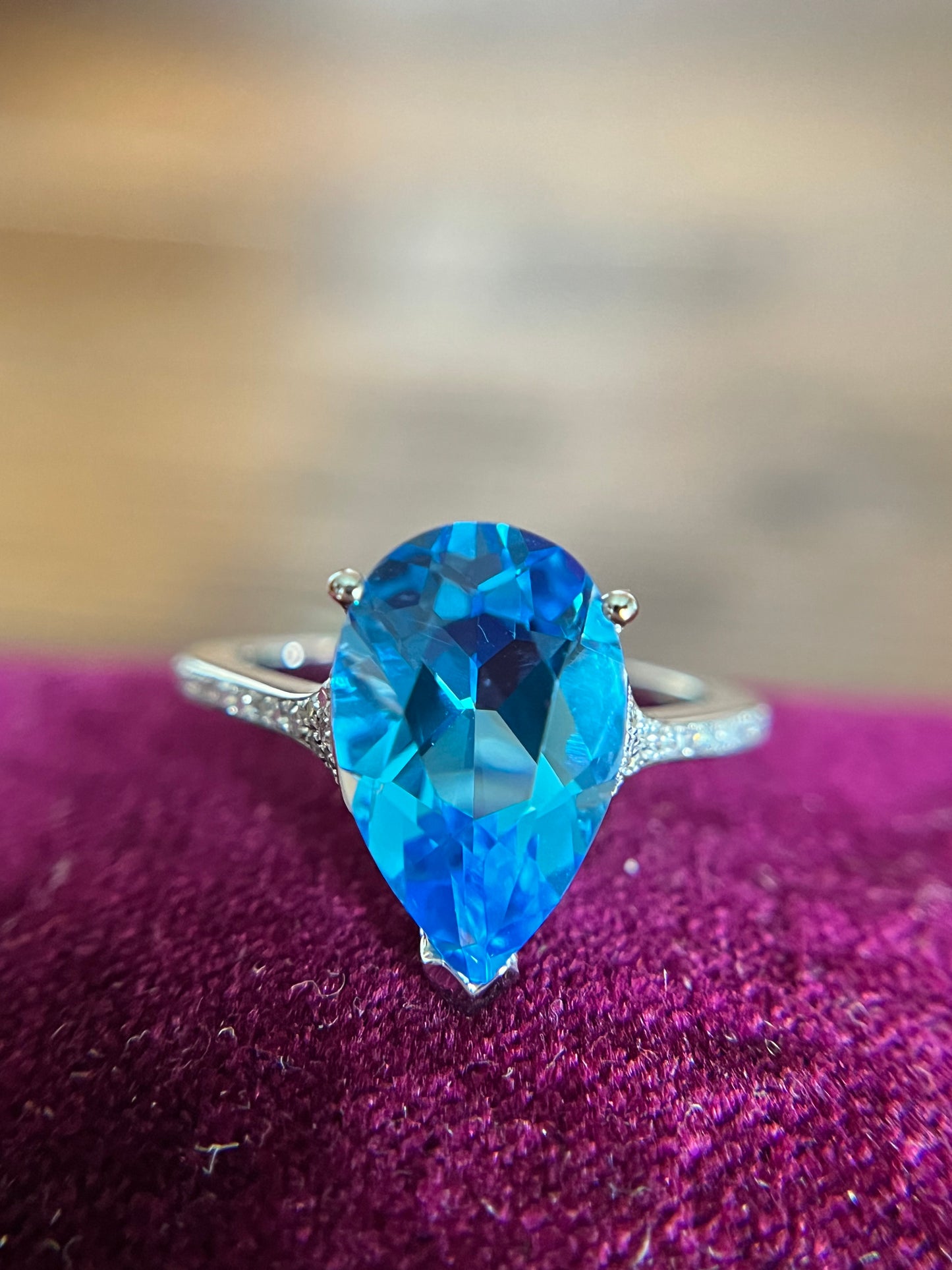 Blue Topaz and Diamond Ring