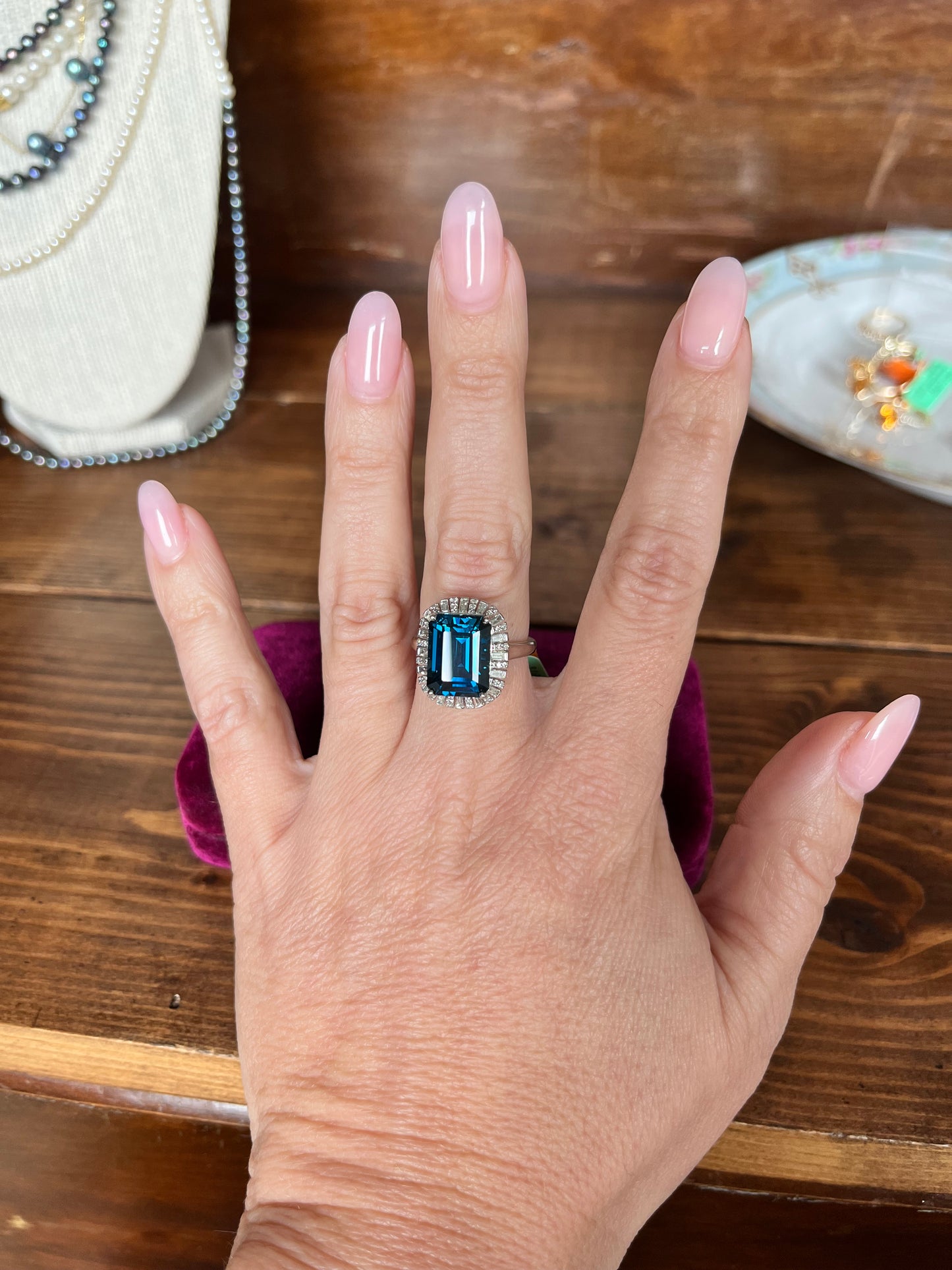 London Blue Topaz and Diamond Halo Ring