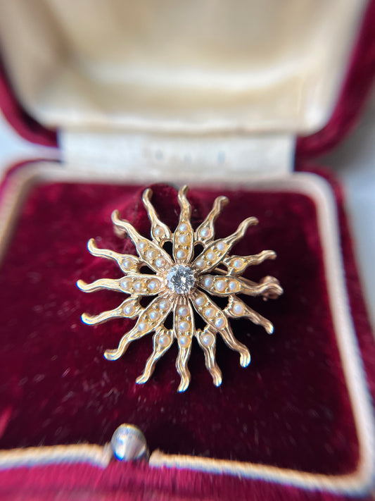 Starburst Seed Pearl and Diamond Pin Pendant Combo