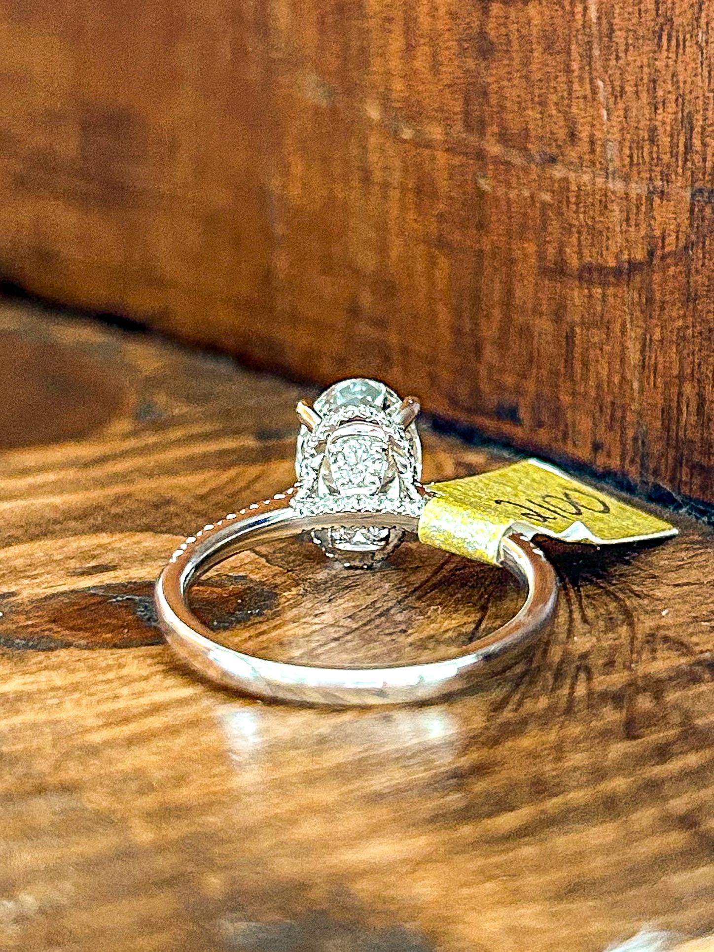 Lab Diamond Oval Hidden Halo 2ct Engagement Ring