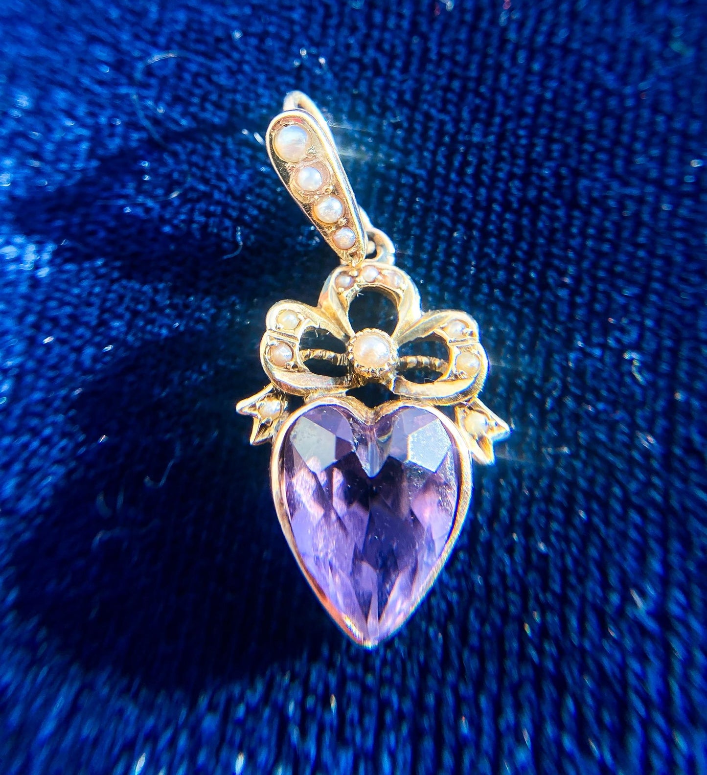 14K Antique Amethyst Heart W/Seed Pearls