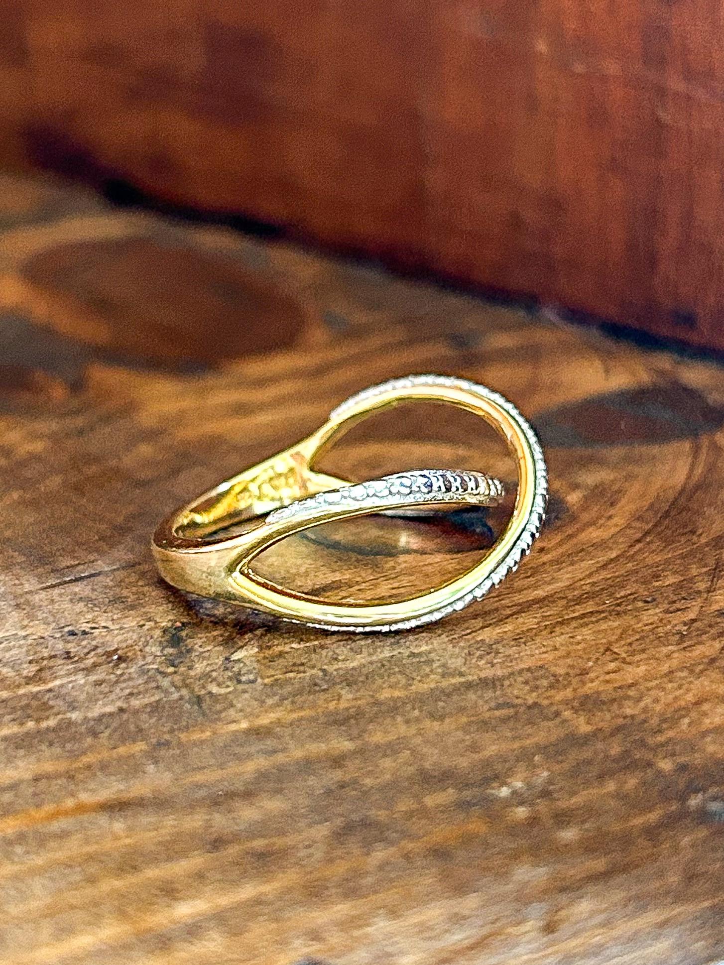 Sterling Silver 925 Gold Over Double Row Ring