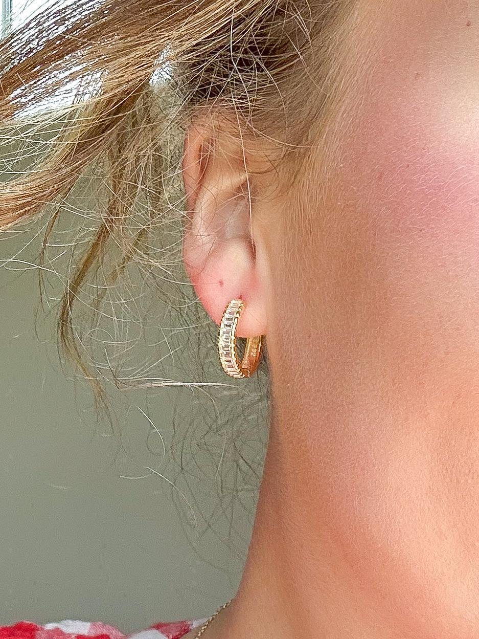 Sterling Silver Yellow Gold Over CZ Huggie Earrings