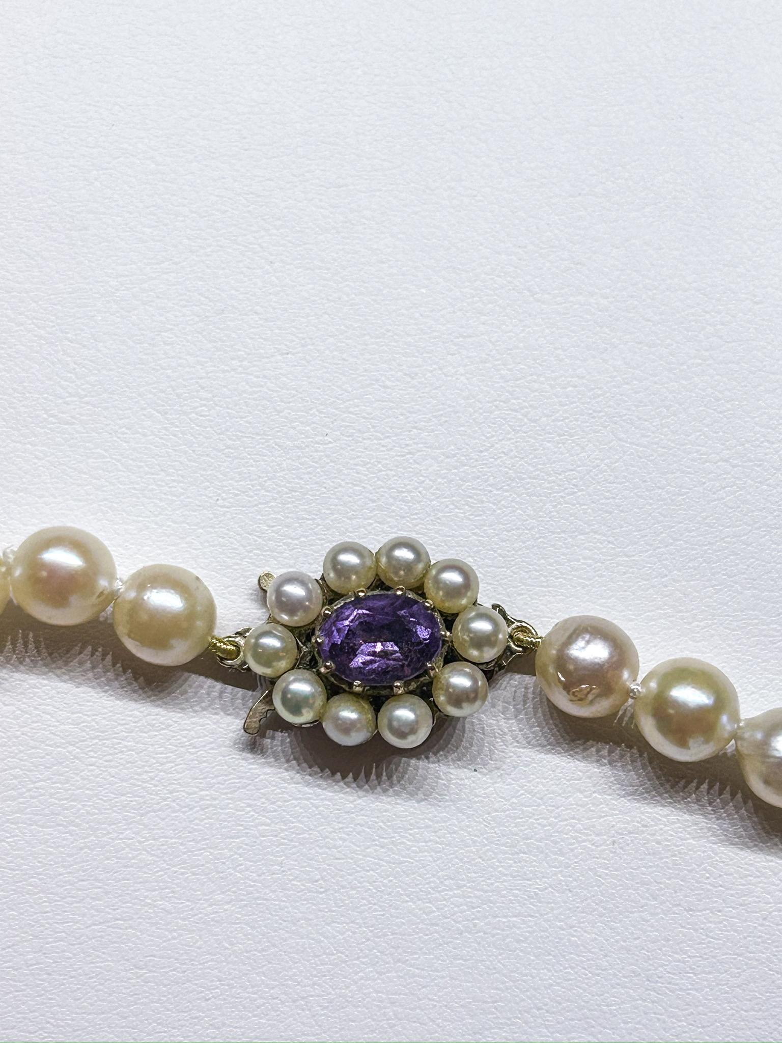 Pearl Necklace with Amethyst and Pearl Clasp