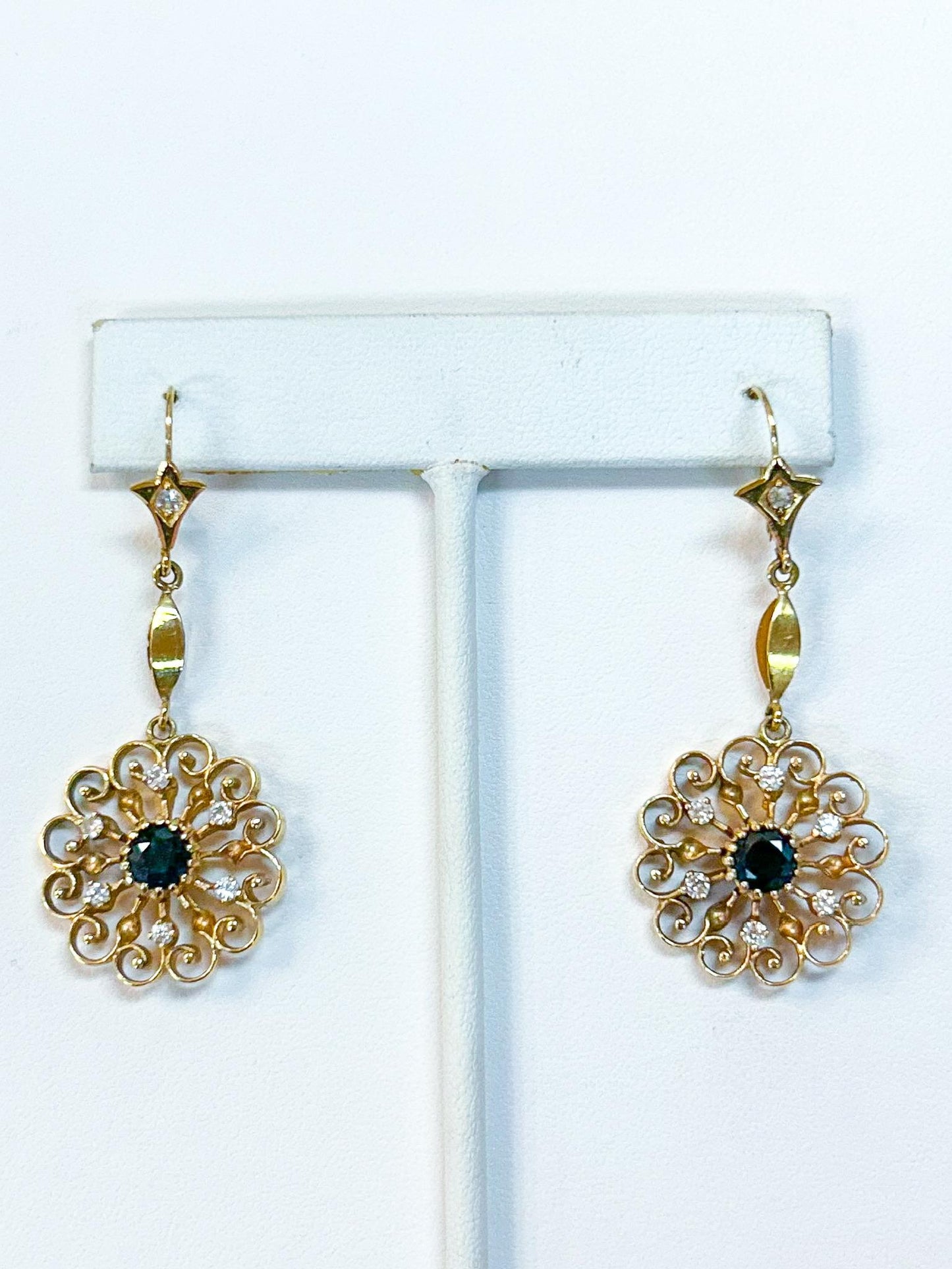 14K Diamond and Sapphire Dangle Earrings