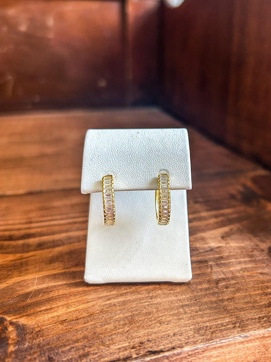 Sterling Silver Yellow Gold Over CZ Huggie Earrings