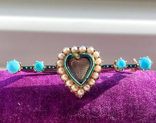 Victorian Mourning Pin Pearl and Turquoise