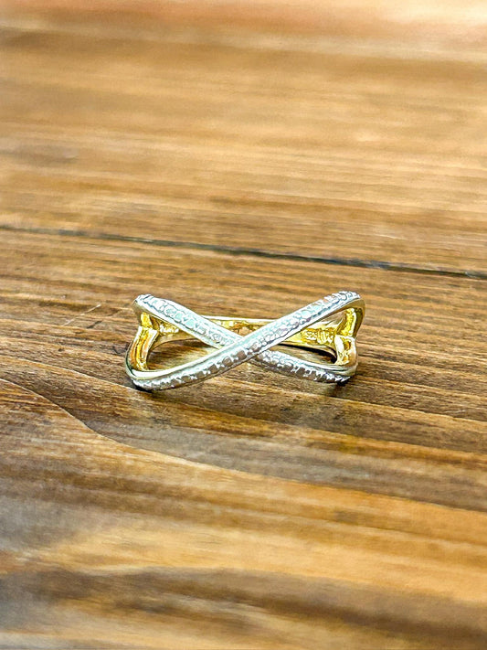Sterling Silver 925 Gold Over Double Row Ring
