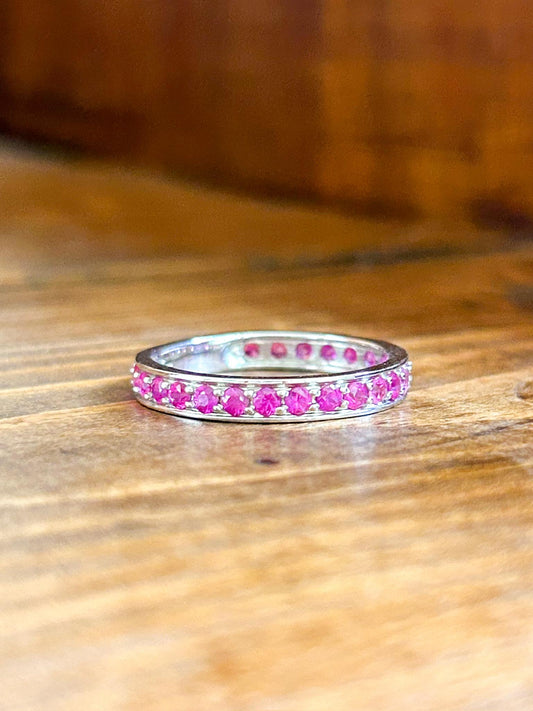 Estate Ruby Eternity Band 14K White Gold Band Ring