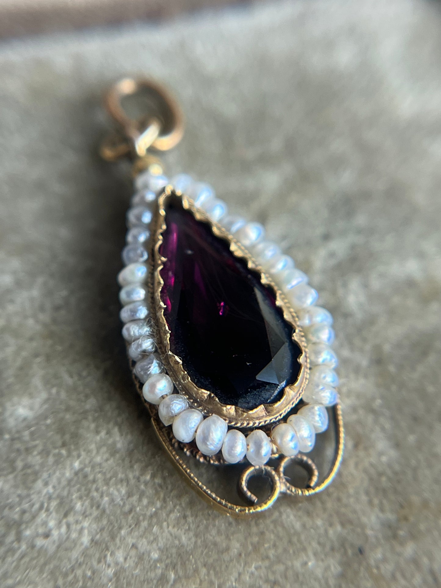 Antique 14K Garnet and Seed Pearl Pendant