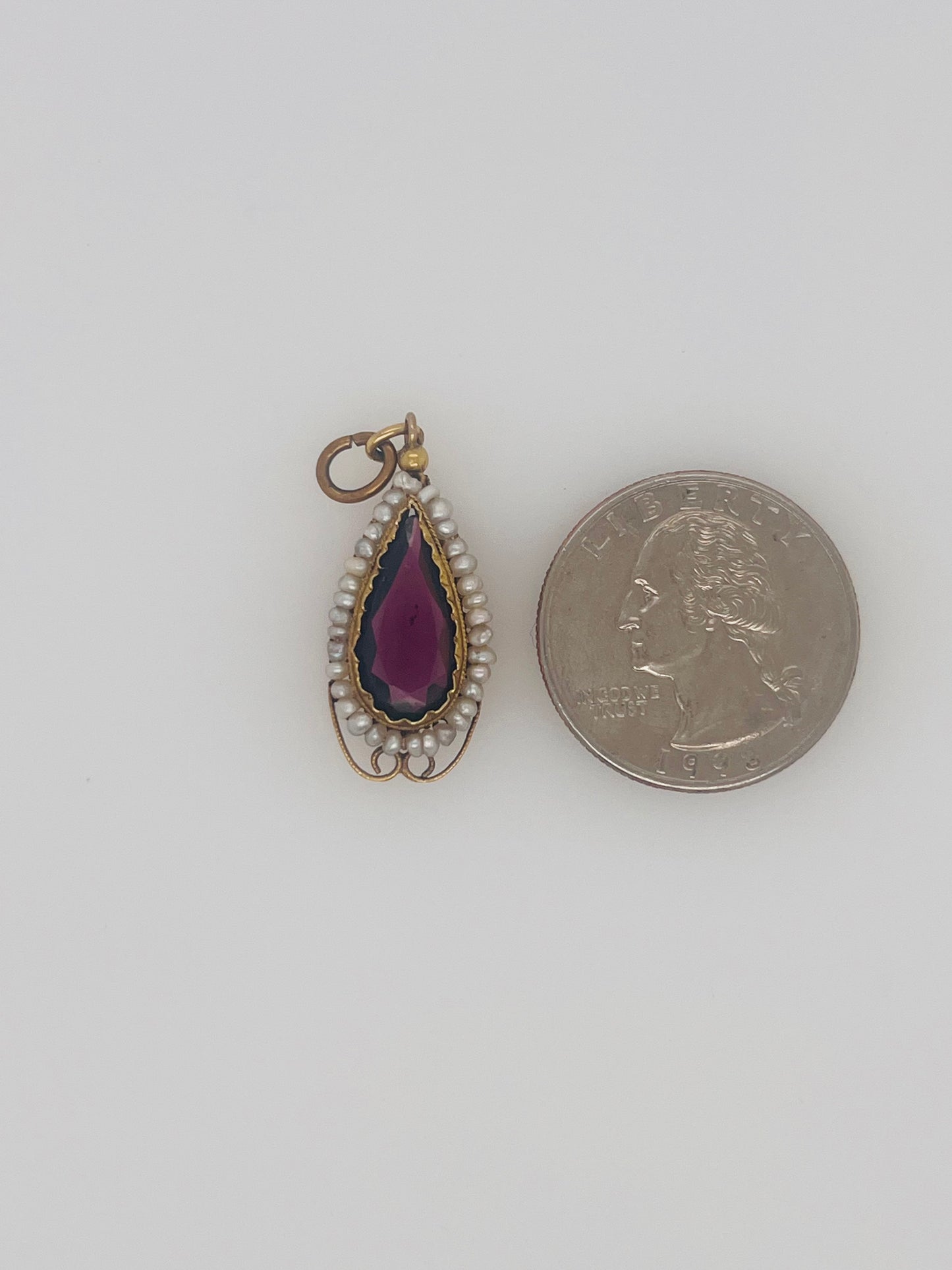 Antique 14K Garnet and Seed Pearl Pendant