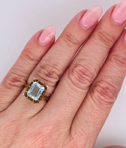 Antique Emerald Cut Aquamarine Ring