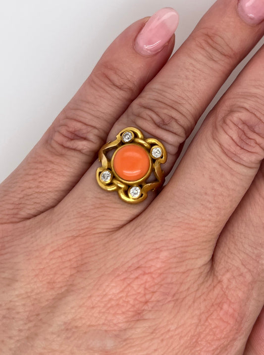 Antique Coral and Diamond Ring