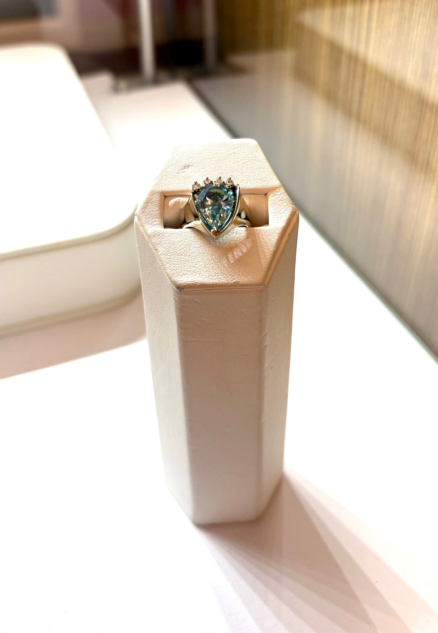 Vintage White Gold Aquamarine Pear and Diamond Ring