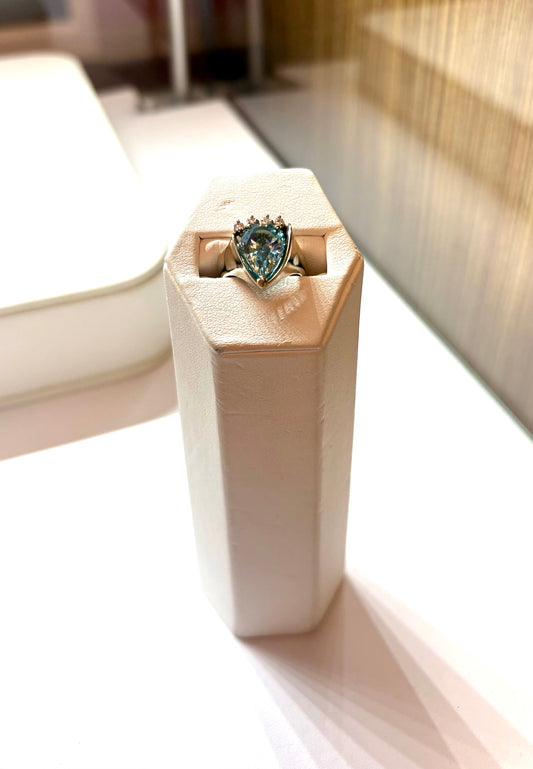 Vintage White Gold Aquamarine Pear and Diamond Ring