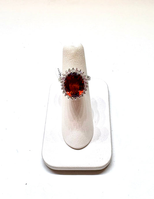 Vintage Cocktail Ring 14K Citrine and Diamond