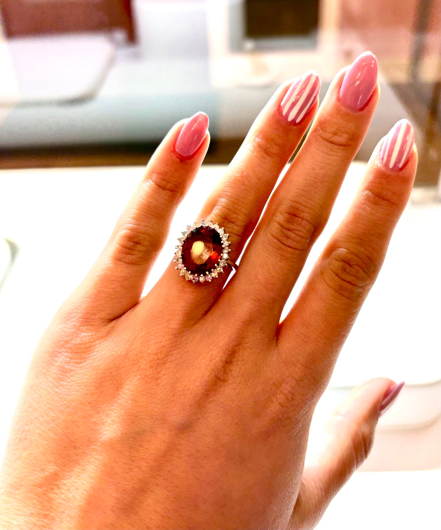 Vintage Cocktail Ring 14K Citrine and Diamond