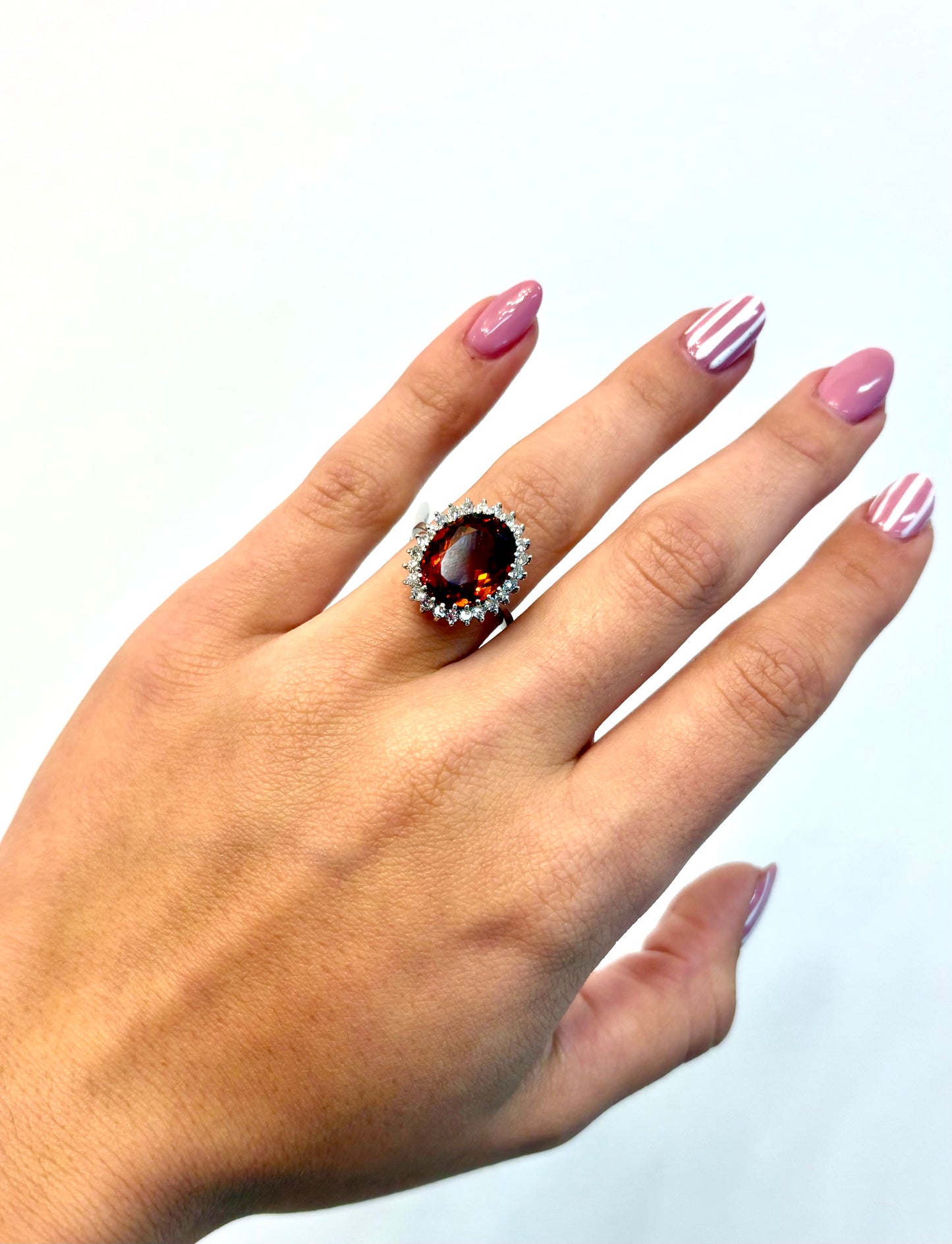 Vintage Cocktail Ring 14K Citrine and Diamond