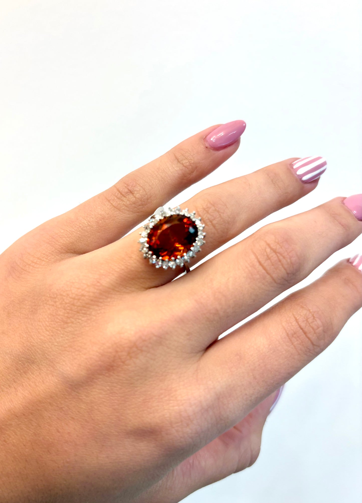 Vintage Cocktail Ring 14K Citrine and Diamond