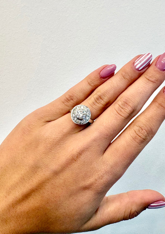 Vintage 14K 1.6ct Diamond Round Cluster Ring