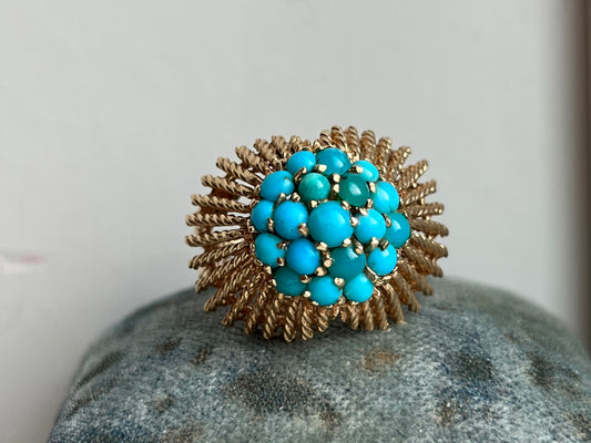 Vintage Dome Multi Colored Turquoise 14k Ring