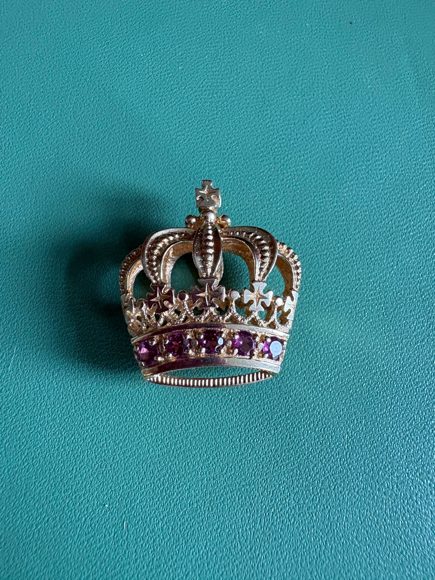 Yellow Gold Crown Pendant with Multicolored Stones