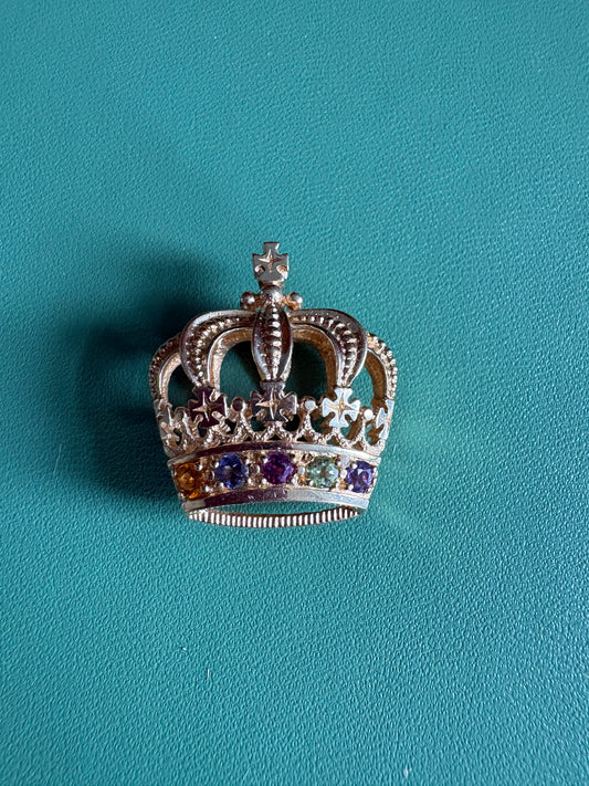 Yellow Gold Crown Pendant with Multicolored Stones