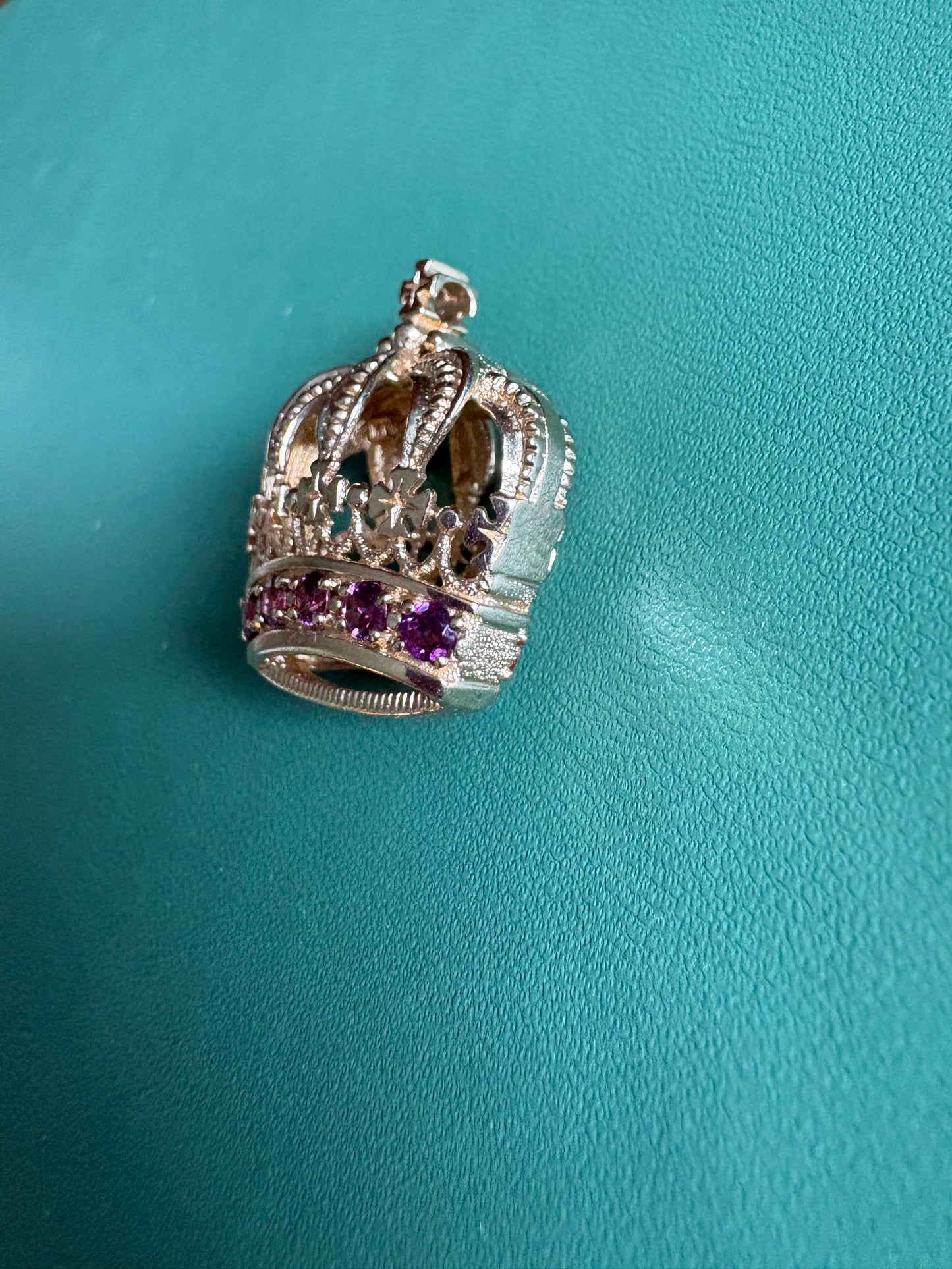 Yellow Gold Crown Pendant with Multicolored Stones