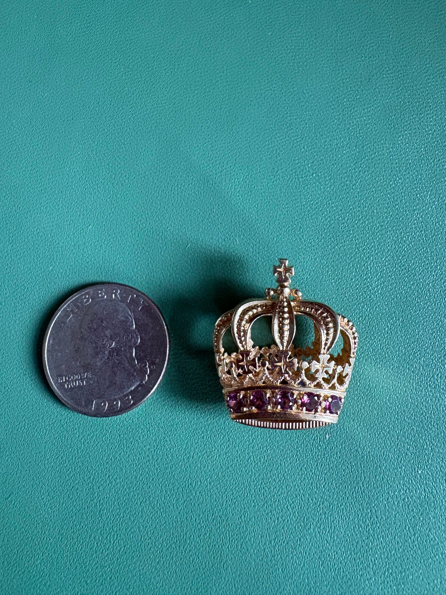 Yellow Gold Crown Pendant with Multicolored Stones