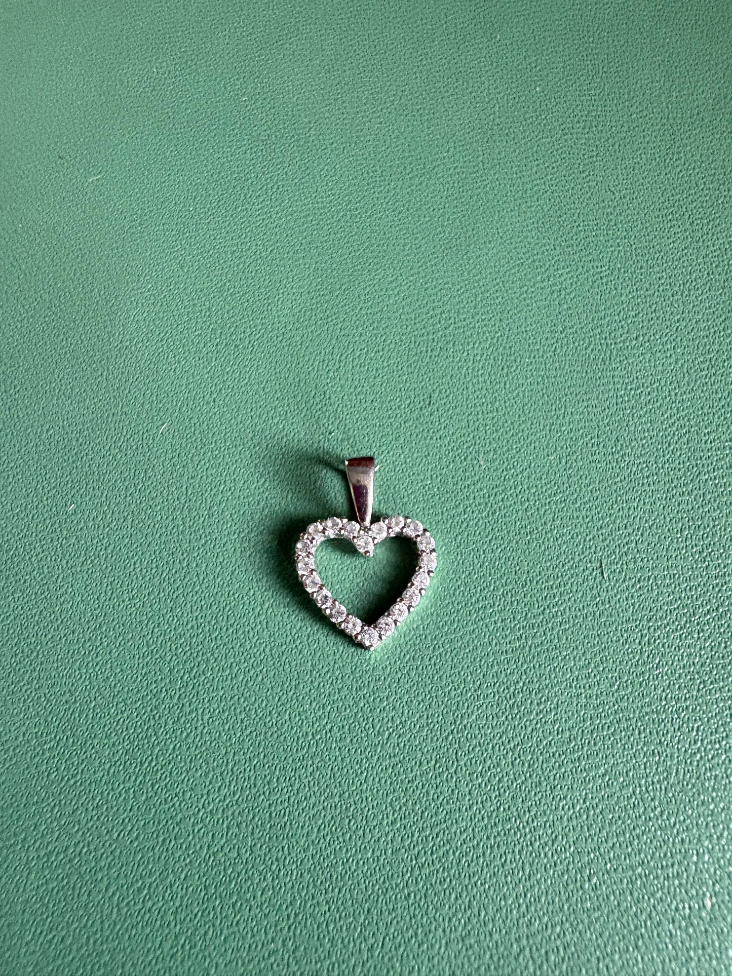 White Gold Open Heart Pendant with Diamond Accents