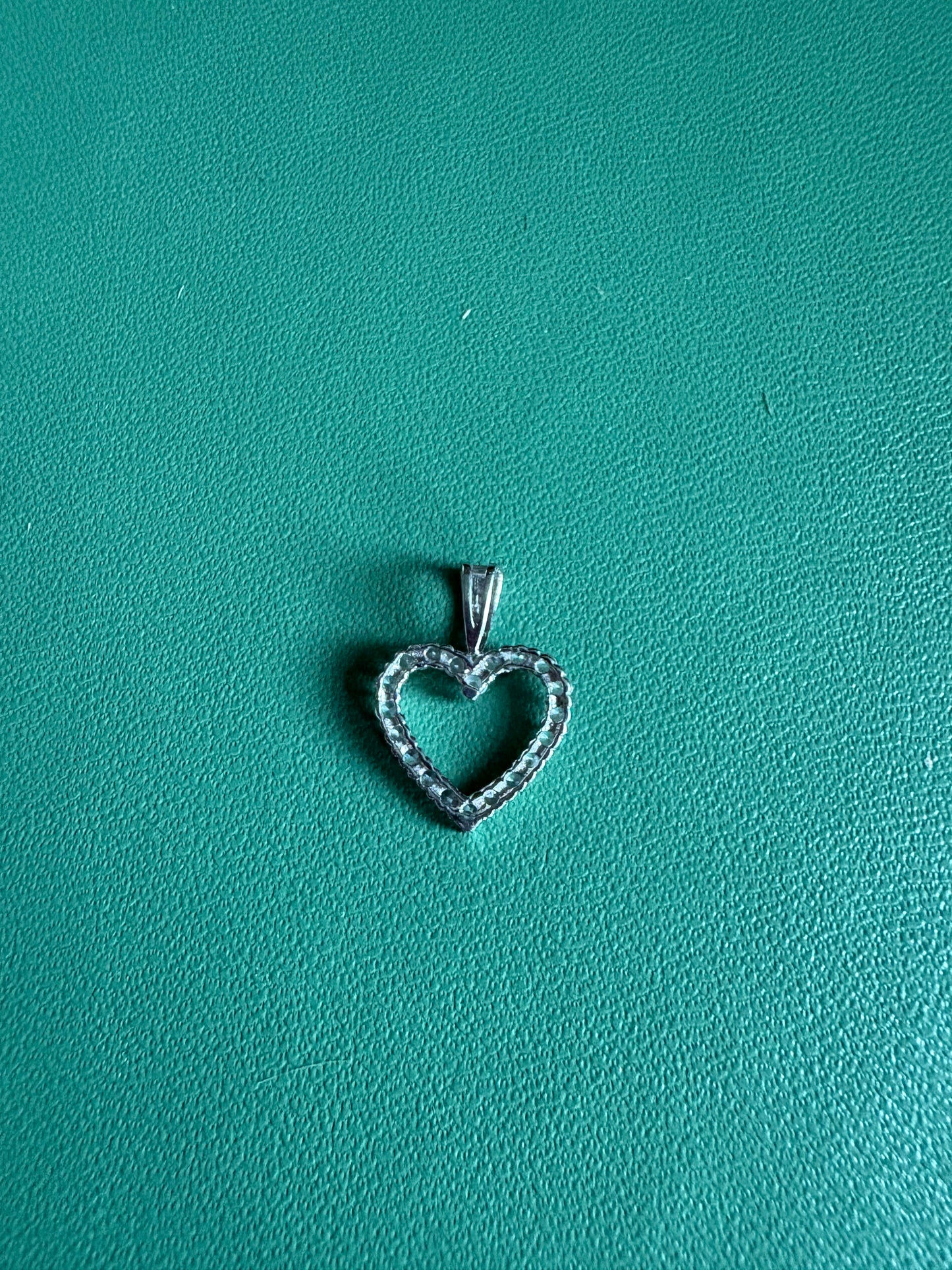 White Gold Open Heart Pendant with Diamond Accents